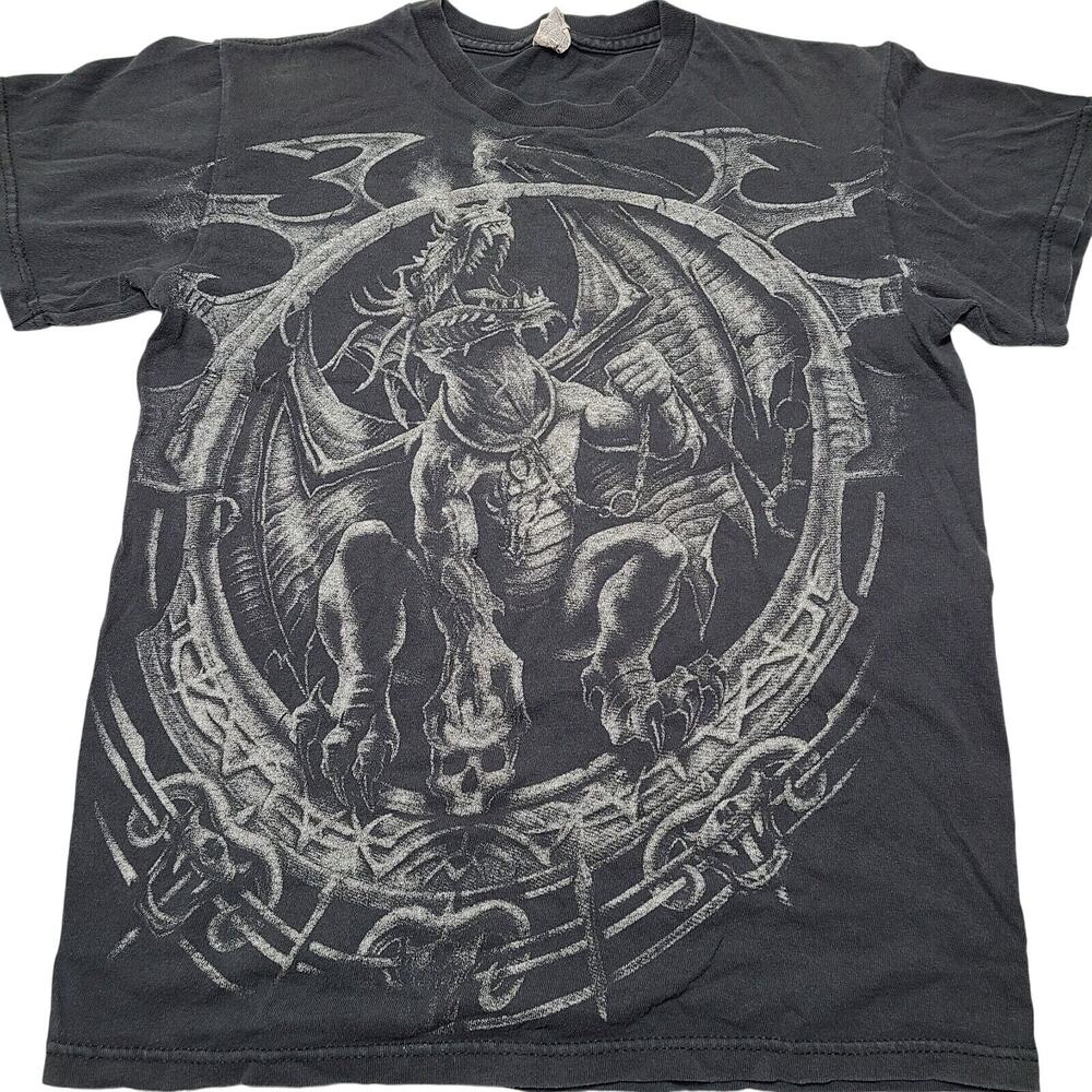 Vintage Dragon Mystical Creature Skull Folktale Graphic T-Shirt Size Small